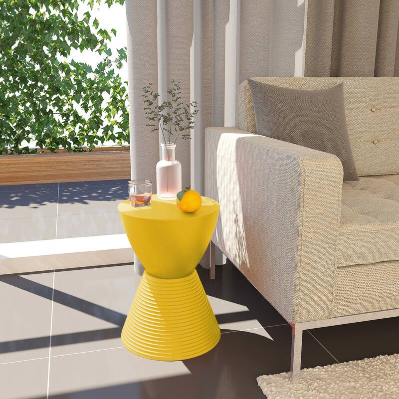 Alt View 2. LeisureMod - Boyd Modern Round Hourglass Accent Side Table, Drum Storage Table with Ribbed Base for Indoor/Outdoor - Yellow.