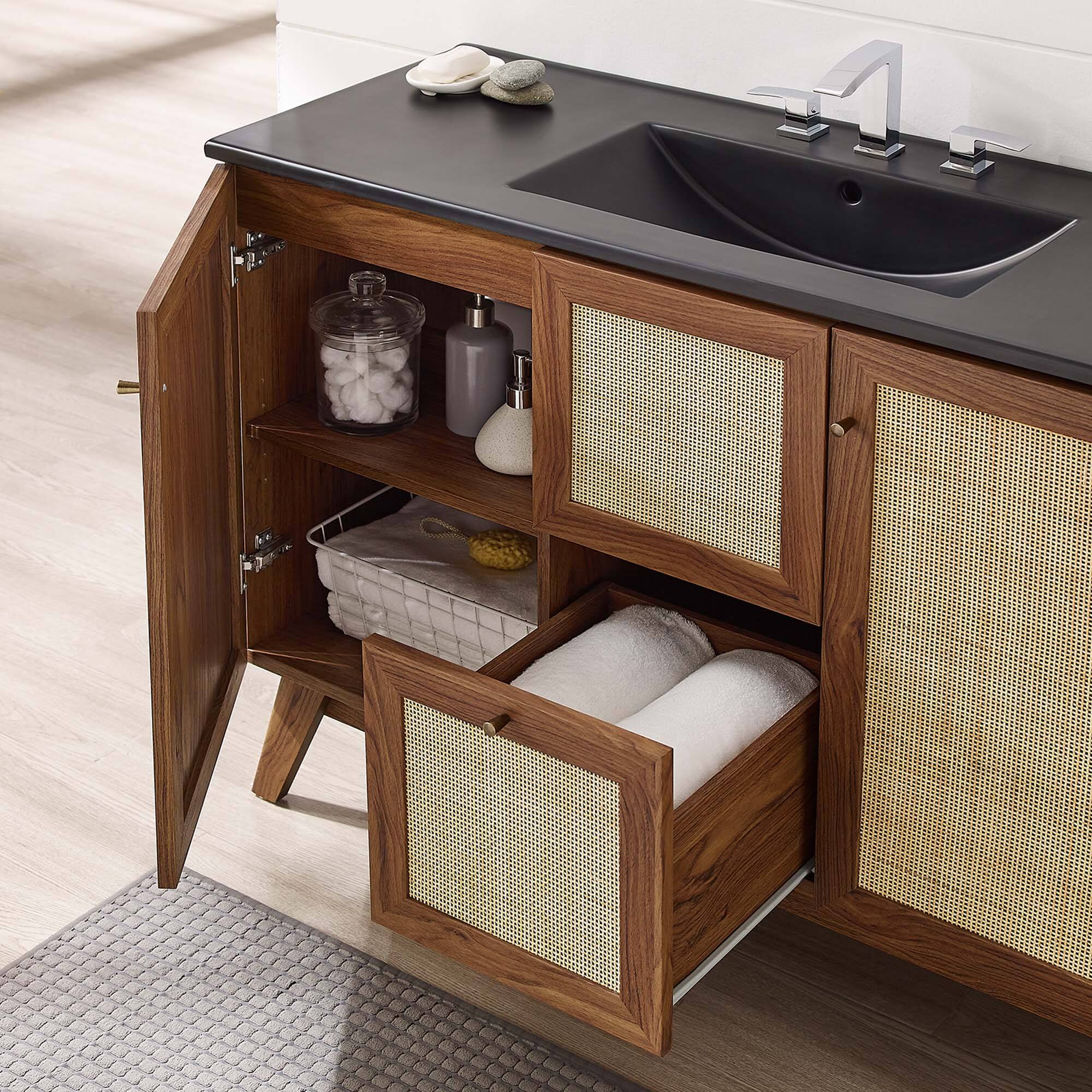 Alt View 1. Modway - Soma Bathroom Vanity with Black Basin Included by Modway - Walnut Black.