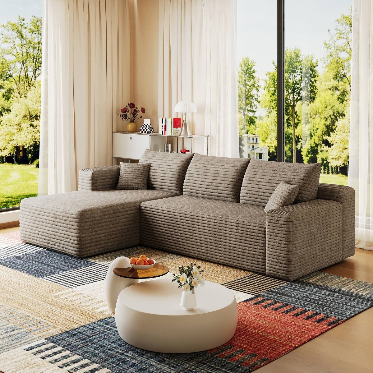 Alt View 2. Ropilly - Ropilly 95 Inch U Shaped Sectional Sofa, Plush Corduroy Sectional Sofa with Deep Seat Corner Couch, Camel - Camel.