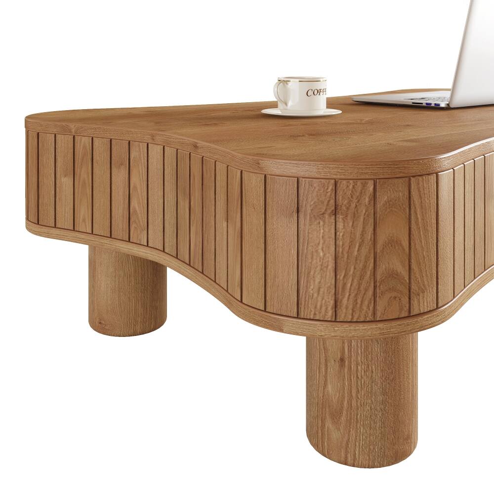 Alt View 8. Loheer - Loheer 42 inch light brown coffee table, lift top coffee table with hidden storage and fluted panels - Light Brown.
