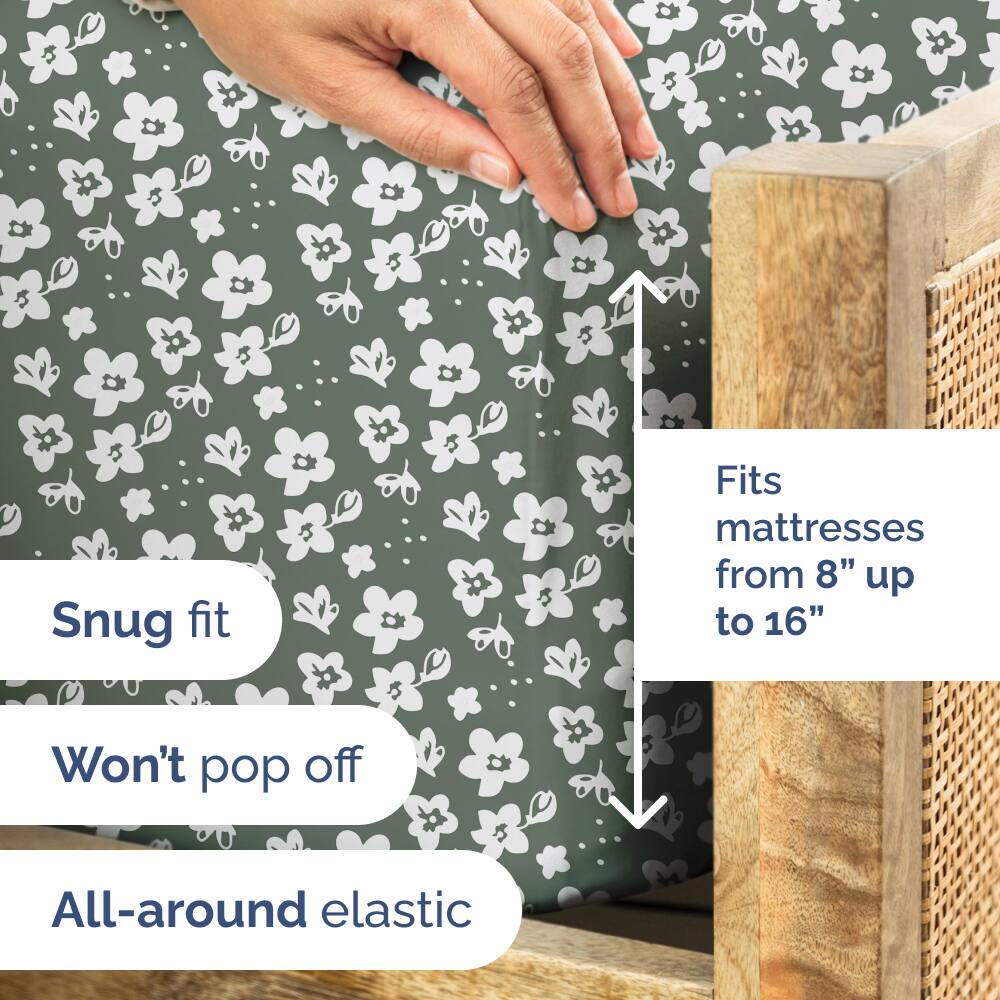 - Snug fit
- Fits mattresses from 8" up to 16"
- Won't pop off
- All-around elastic
