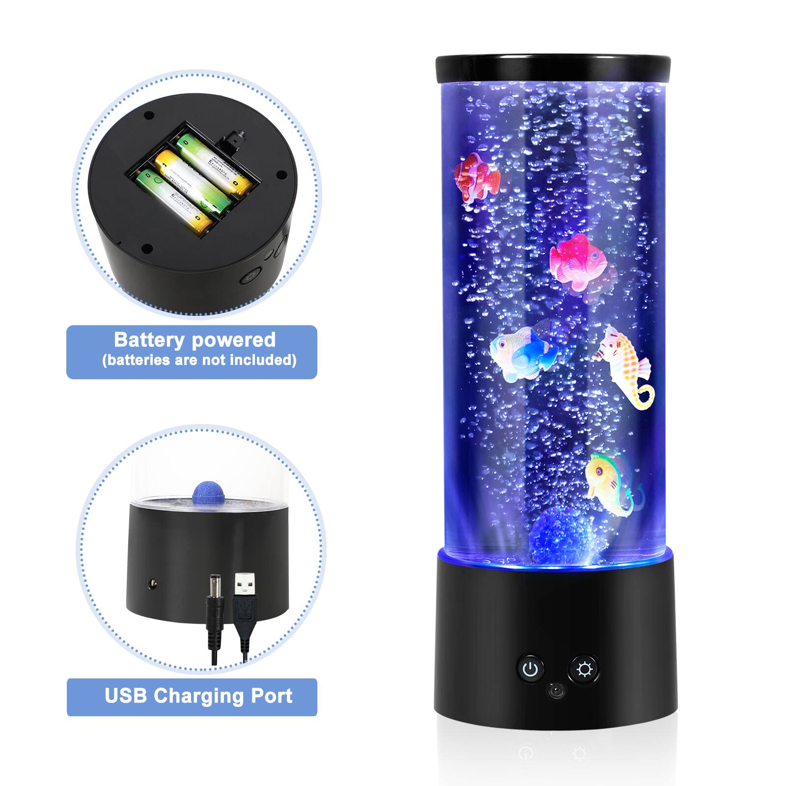 Battery powered (batteries are not included) USB Charging Port