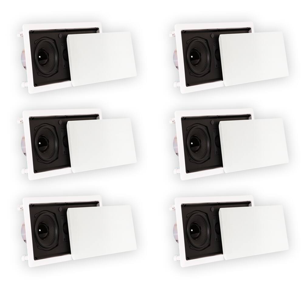 Front. Theater Solutions by Goldwood - TSLCR5 Flush Mount Speakers Dual Woofer in Wall 6 Pack - Paintable White.