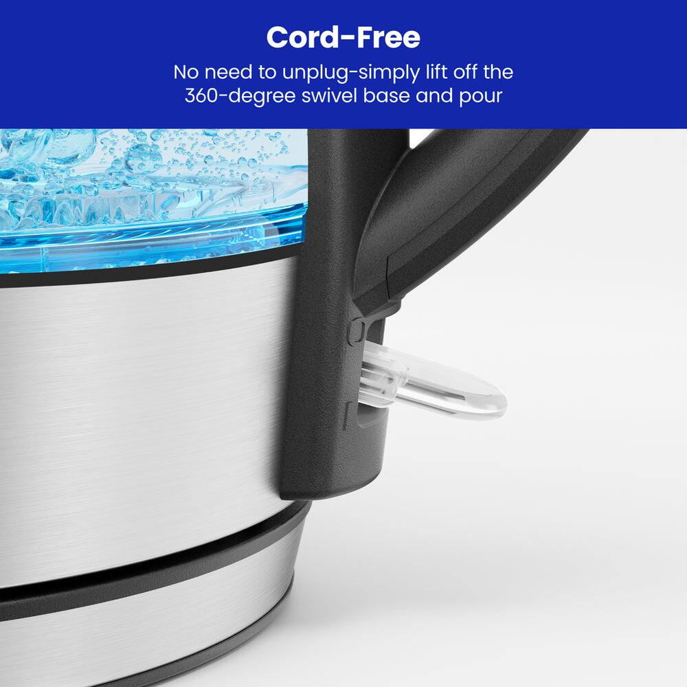 Cord-Free  
No need to unplug—simply lift off the 360-degree swivel base and pour