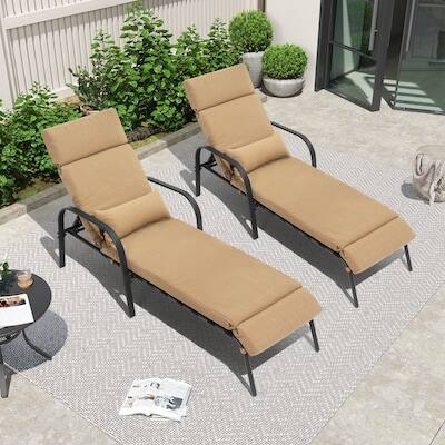 Angle. Crestlive Products - Crestlive Products Set of 2 Brown Metal Frame Adjustbale Chaise Lounge Chair with Cushion and Pillow - Brown.