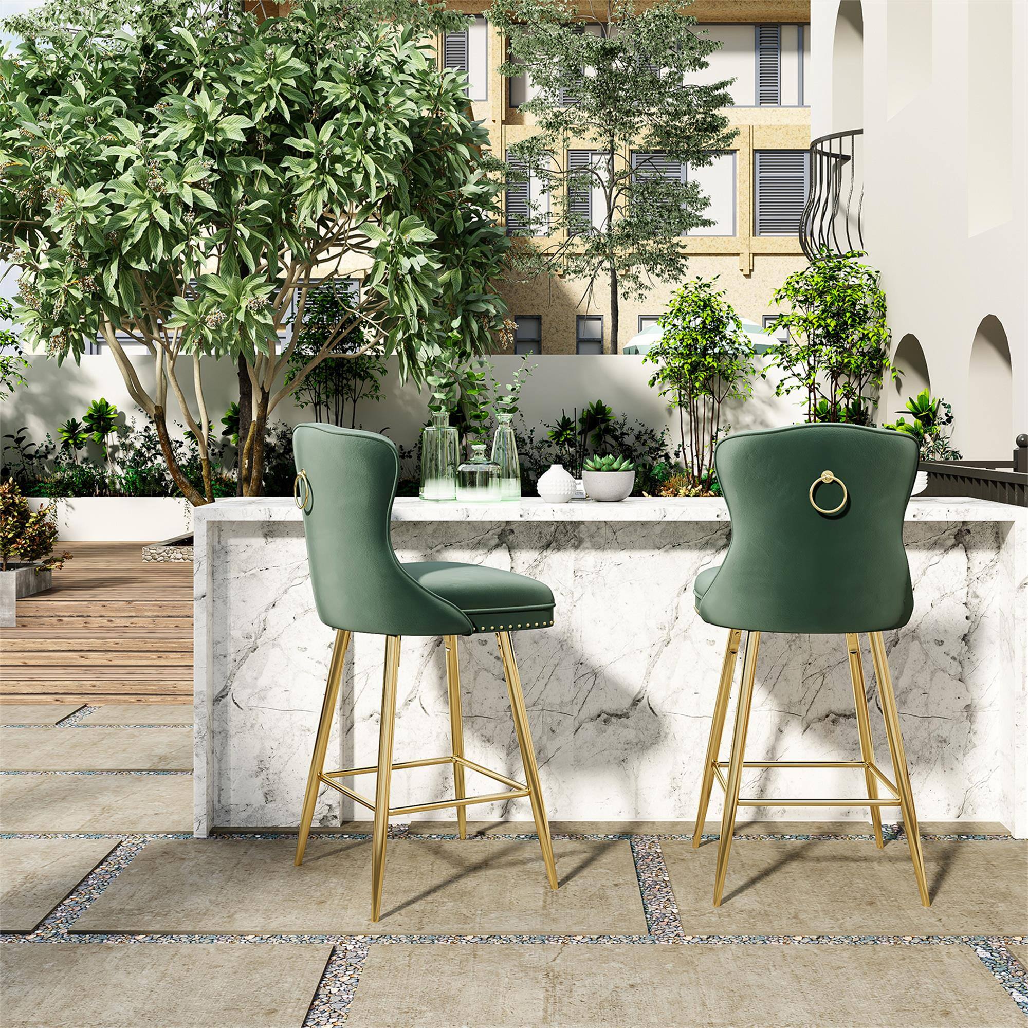 Alt View 2. Boyel Living - Bar Stools Set of 2 Velvet Counter Height Bar Stools with Metal Legs Button Tufted and Nailheads Trim - Green.