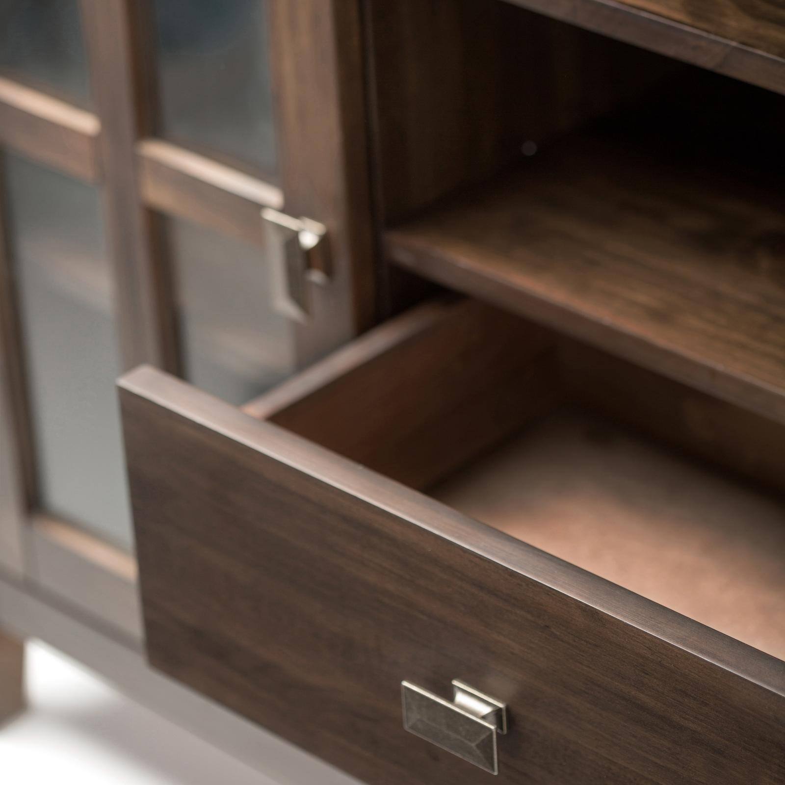 Back. Spaco - Spaco Tall Solid Wood TV Stand for 60" TV,53" Wide Entertainment Center Media Console with 2 Drawers,Glass Door Cabinets - Dark Brown.