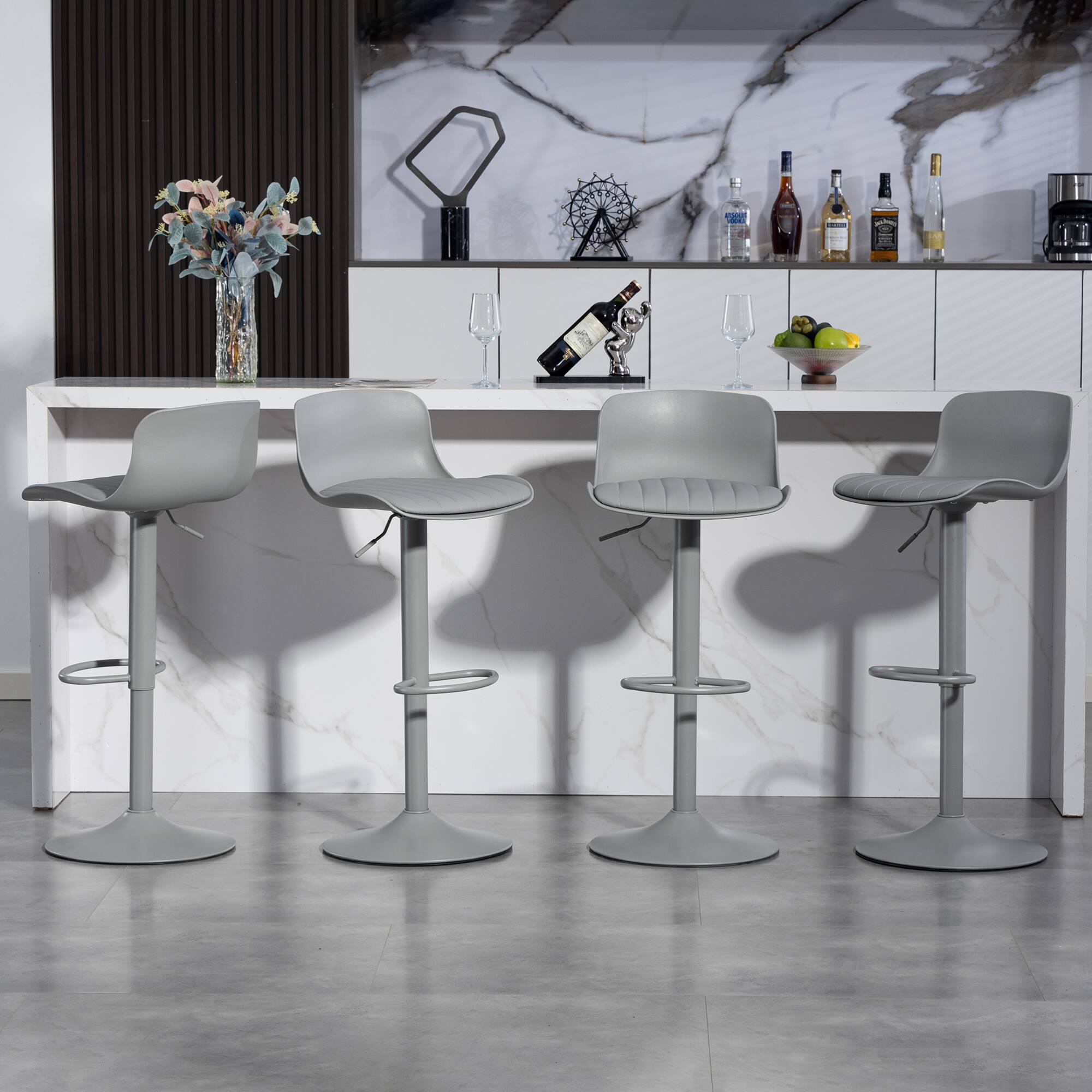 Alt View 1. GOODSILO - Set of 2 Adjustable Swivel Bar Stools with Backrest, Modern Counter Height Stools for Kitchen Islands - Gray.