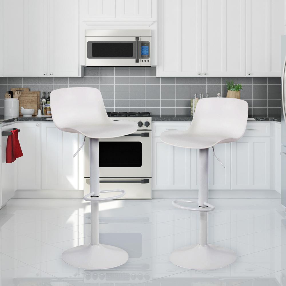 Angle. AmeriHome - AmeriHome Adjustable Height Solid Color Monochromatic Bar Stool Set- White - White.