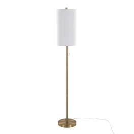 Loheer - 62 Inch Contemporary Metal Floor Lamp with White Linen Shade Modern Standing Light for Living Room - Gold