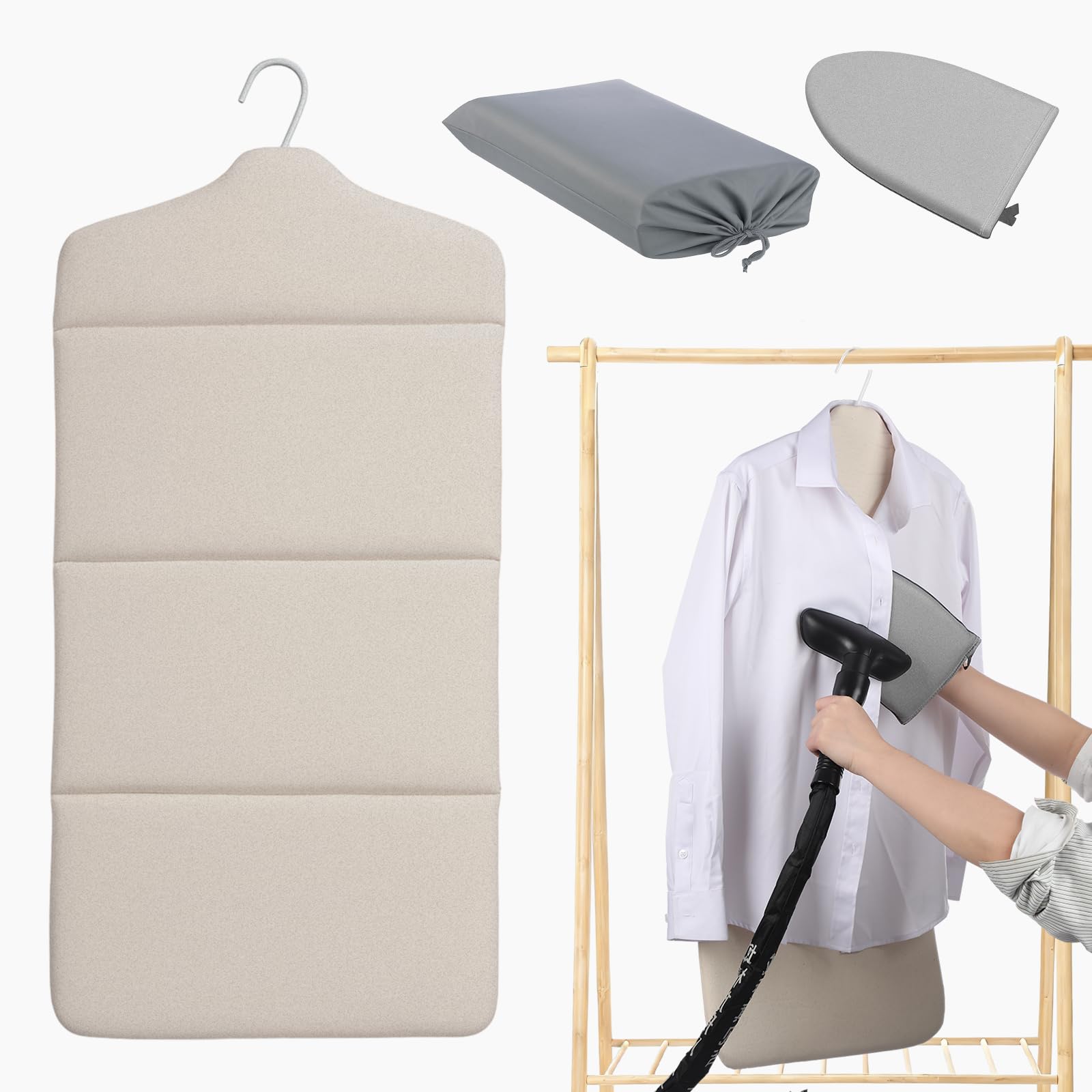 Front. DORLUKFU - Foldable Steam Board with Ironing Glove and Storage Bag 36" x 16" Foldable Steam Board 360° Rotating Hook for High.