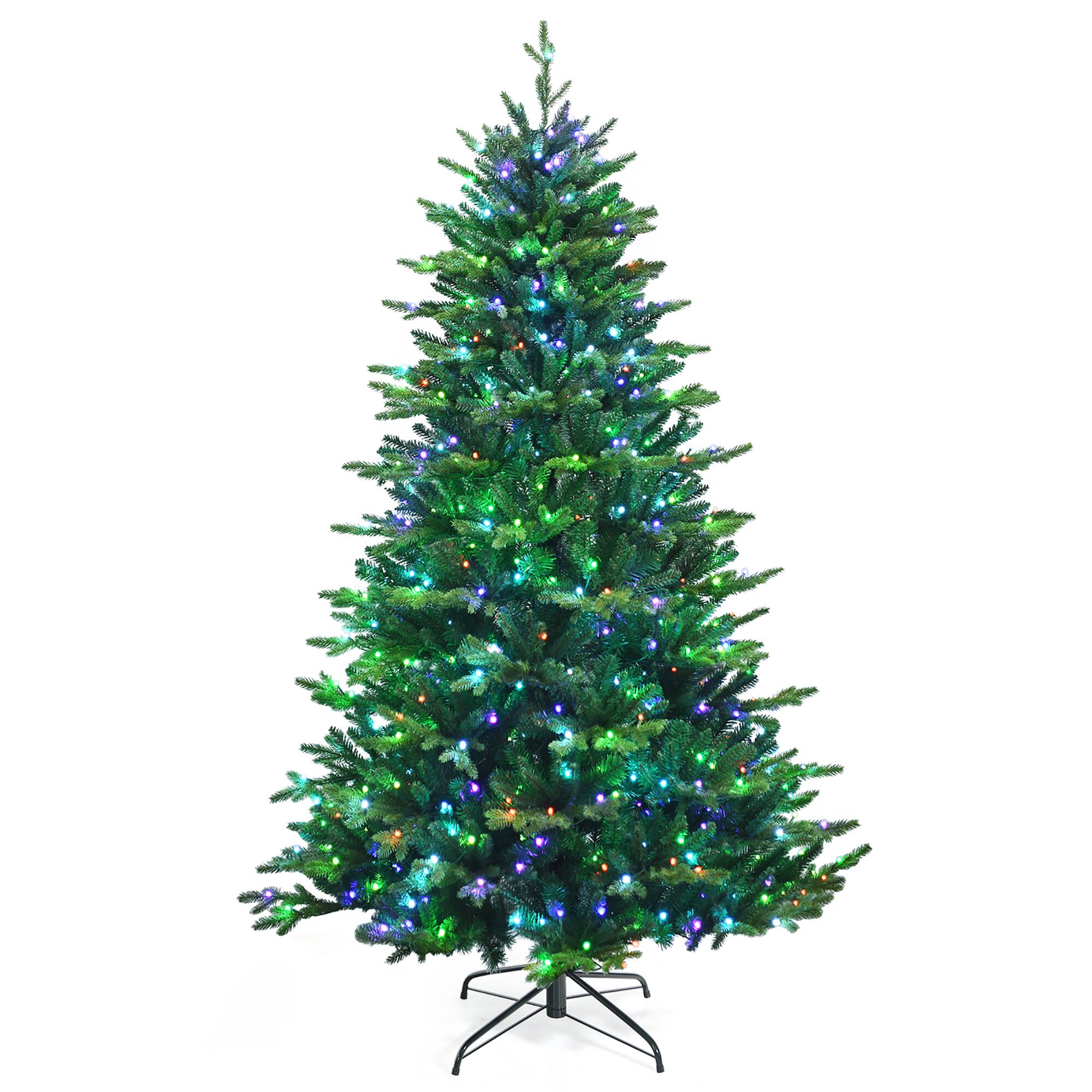 Costway - 7ft App-Controlled Pre-lit Christmas Tree Multicolor Lights w/ 15 Modes - Green