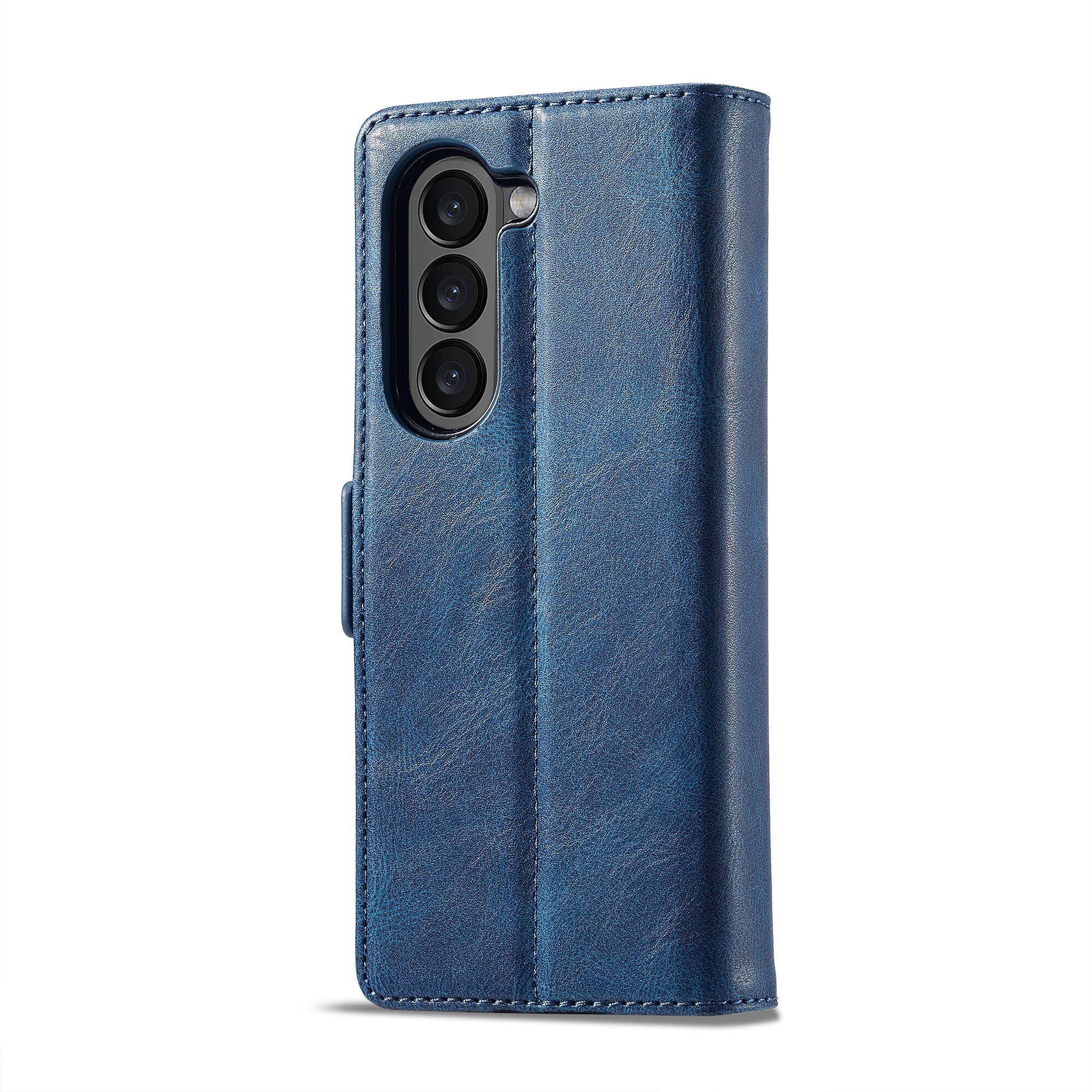 Alt View 2. Dteck - Wallet Case for Samsung Galaxy Z Fold 7, Magnetic PU Leather RFID Blocking Card Slots Kickstand Shockproof Cover - Blue.