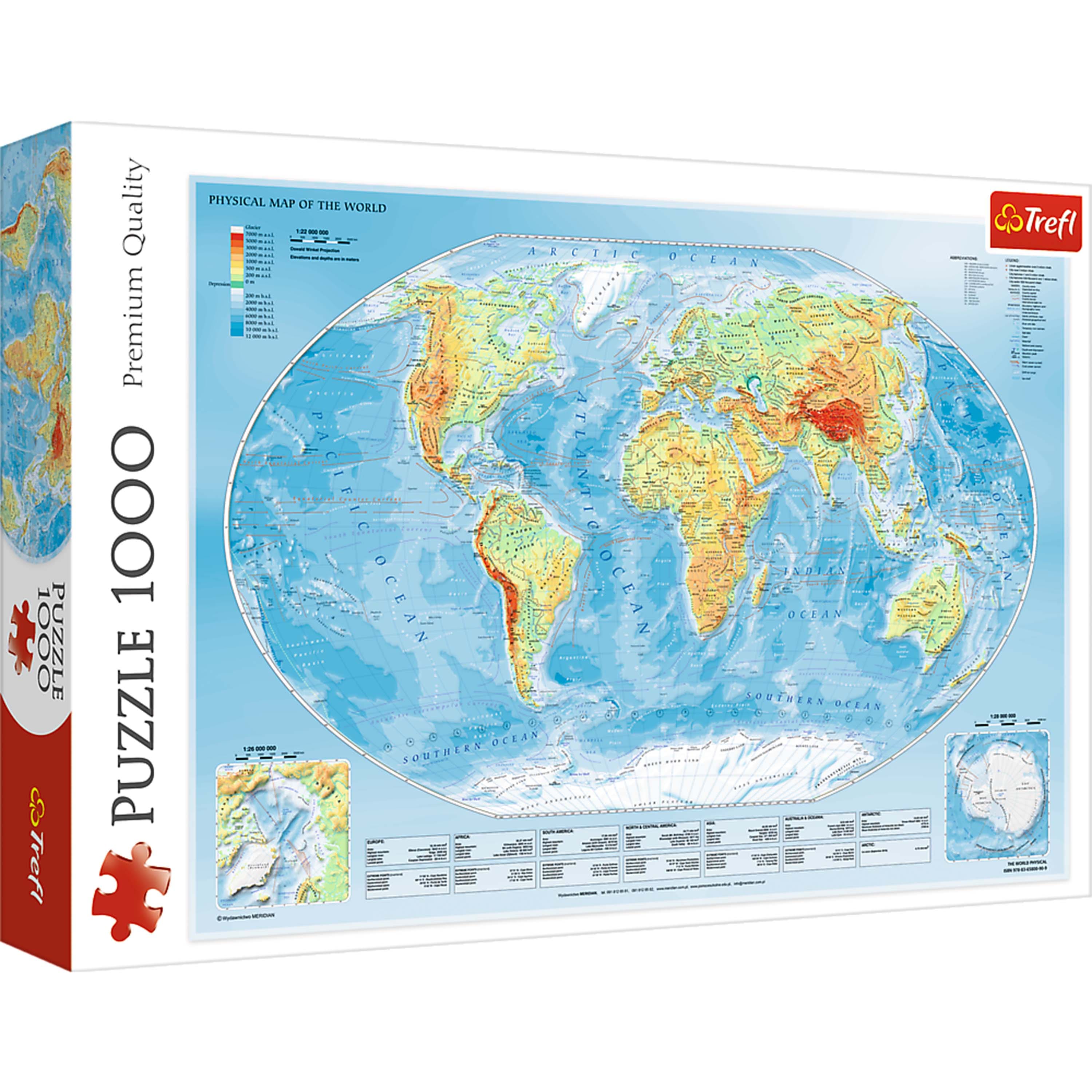 Trefl Red 1000 Piece Puzzle Physical map of the world / Meridian