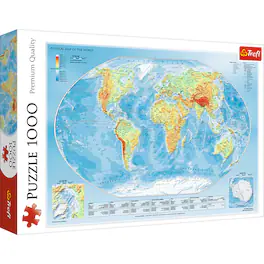 Trefl - Red 1000 Piece Puzzle - Physical map of the world / Meridian
