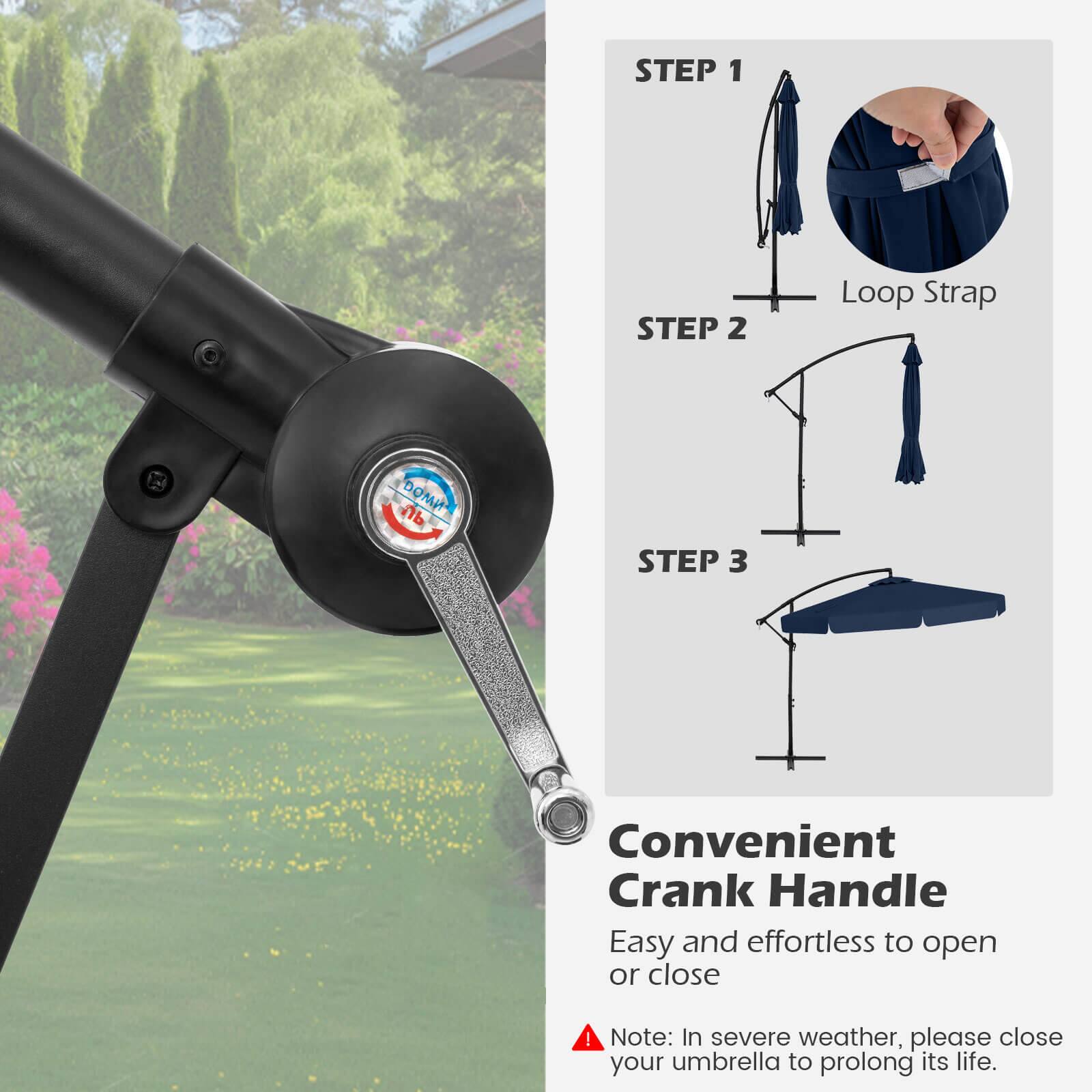Convenient Crank Handle: Easy and effortless to open or close! Note: In severe weather, please close your umbrella to prolong its life.