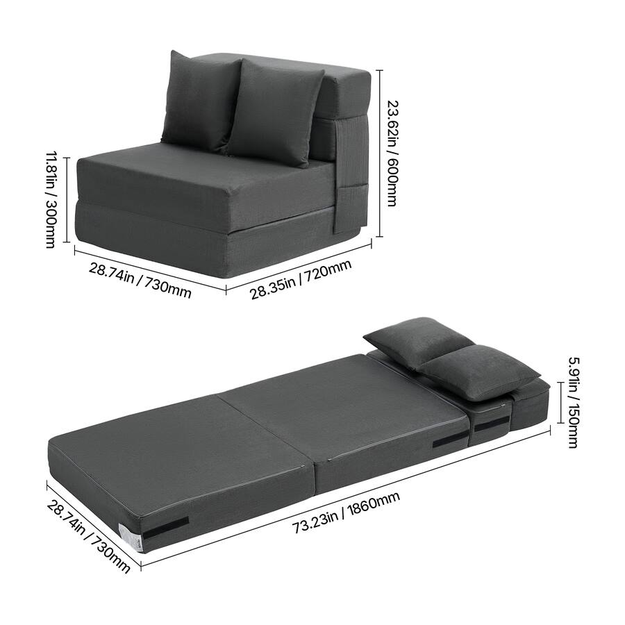 Zdsfd Rgff VEVOR Folding Sofa Bed, 3 in 1 Foldable Couch Bed with 2 Pillows and ...