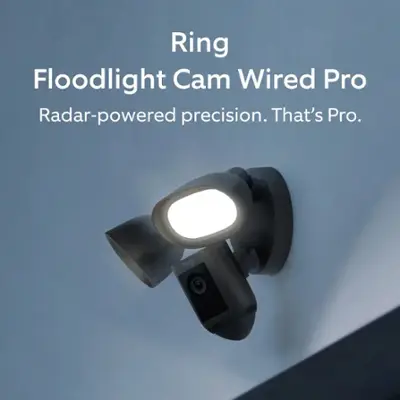 Ring Floodlight Cam Wired Pro - Smart Security Video Camera with 2 LED Lights, Dual Band Wifi, 3D Motion Detection, Graphite