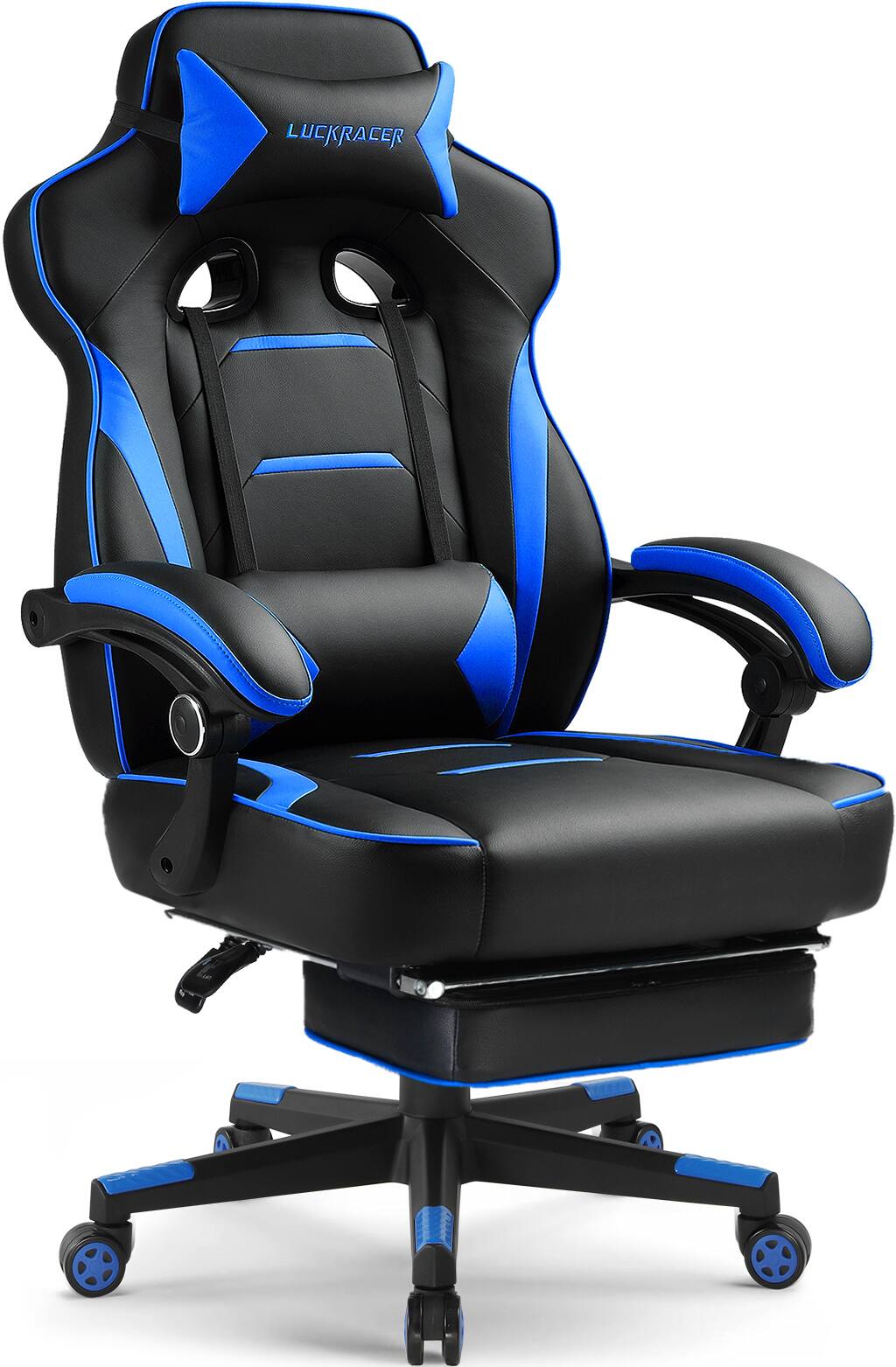 GTPlayer - Gaming Chair with Footrest Big and Tall Racing Style Computer Chair - Blue