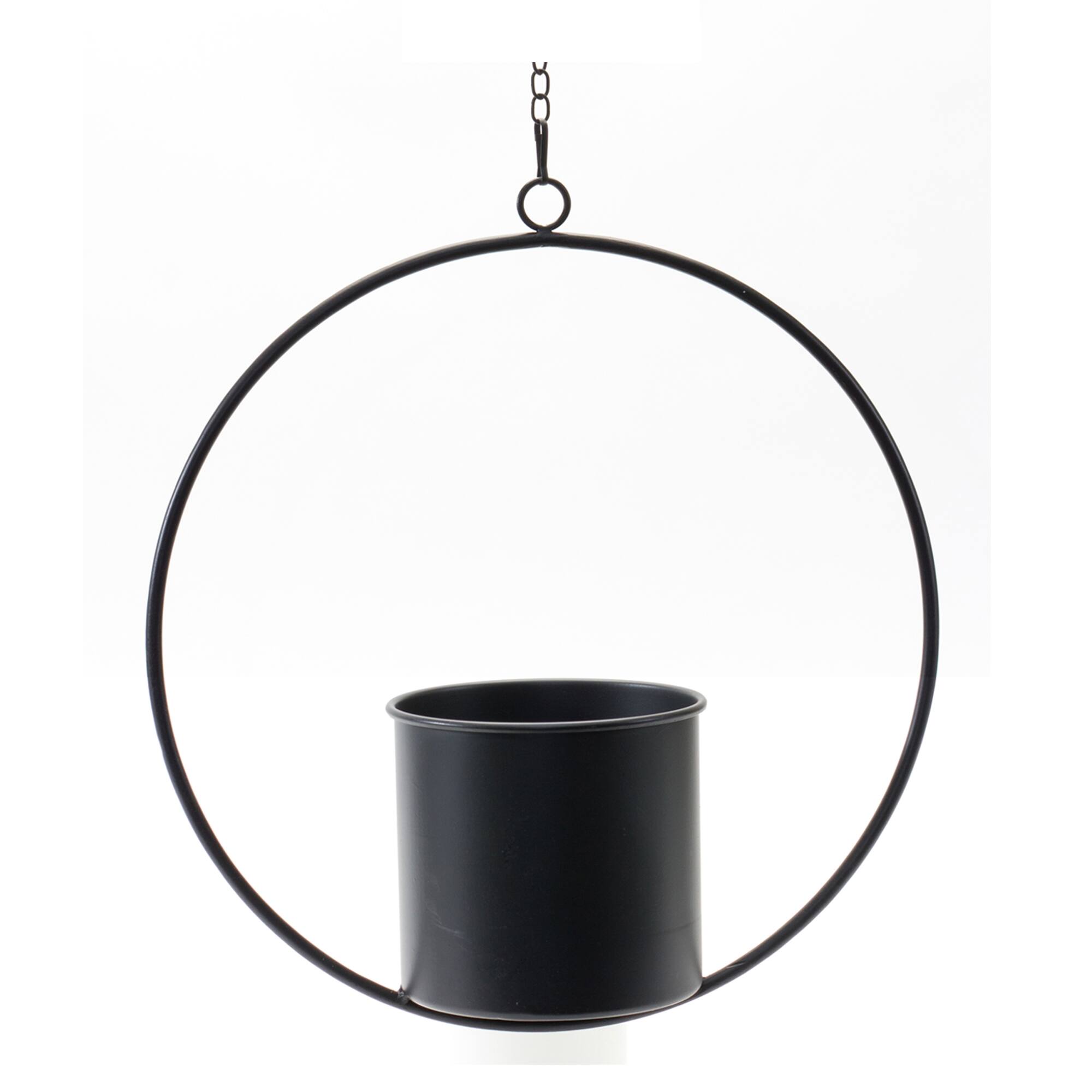 Angle. BreeBe - Modern Hanging Planter with Frame (Set of 2) - Black.
