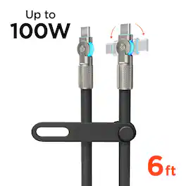 iBasics - 100W USB-C to USB-C 6ft Fast Charging Cable with Swivel - Black