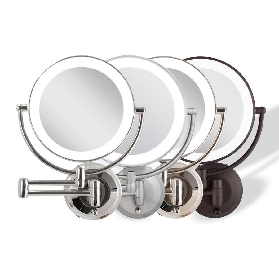 Back. Zadro - LED Lighted Wall Mounted Makeup Mirror with 5X/1X Magnifications & Extendable Arm - Satin Nickel.