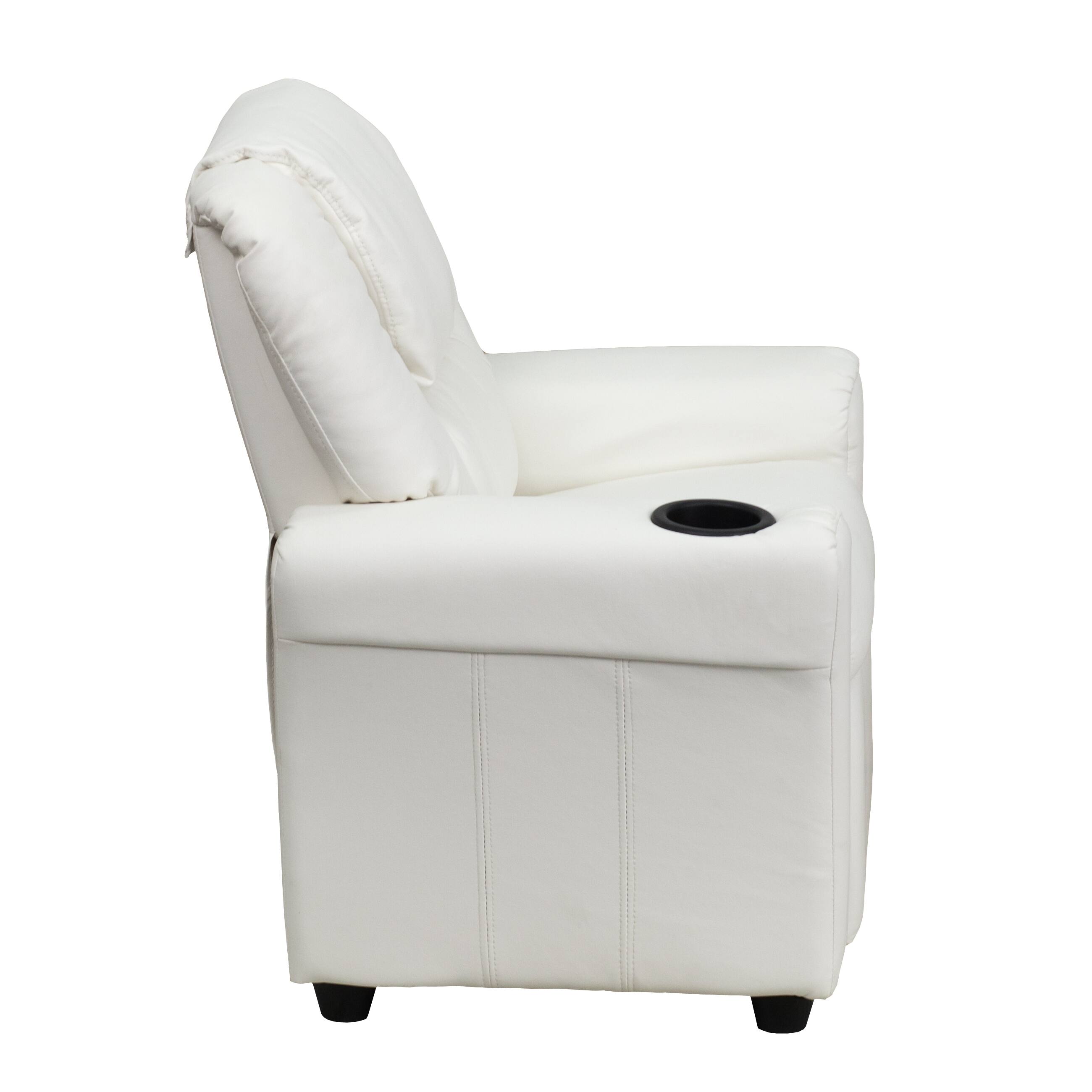 Alt View 5. Emma + Oliver - Contemporary Kids Recliner with Cup Holder and Headrest - White Vinyl.