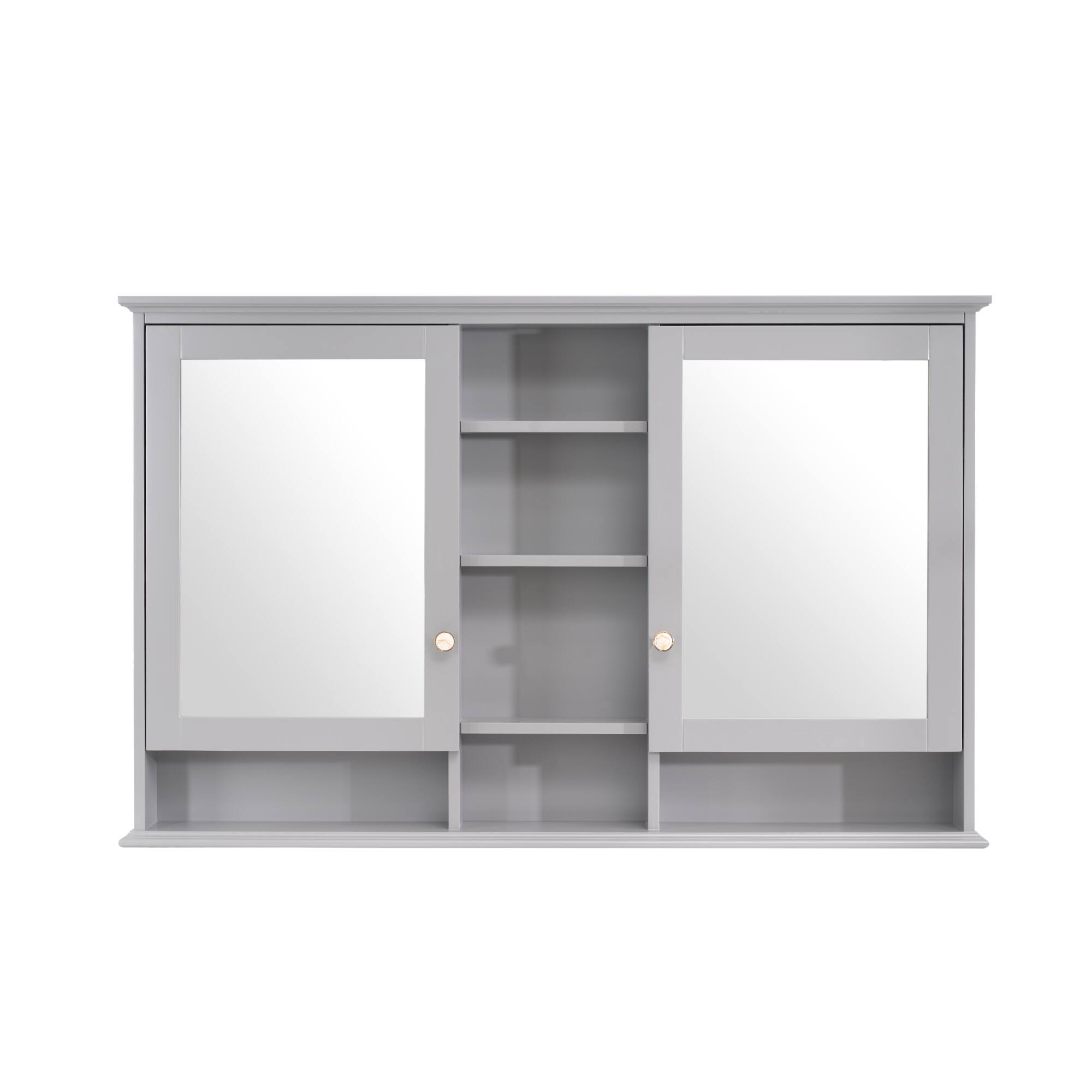 Alt View 4. WELLFOR - 55 in. W x 35 in. H Rectangular Wood Surface Mount Medicine Cabinet with Mirror, Double Soft Close Doors - Titainum Grey.