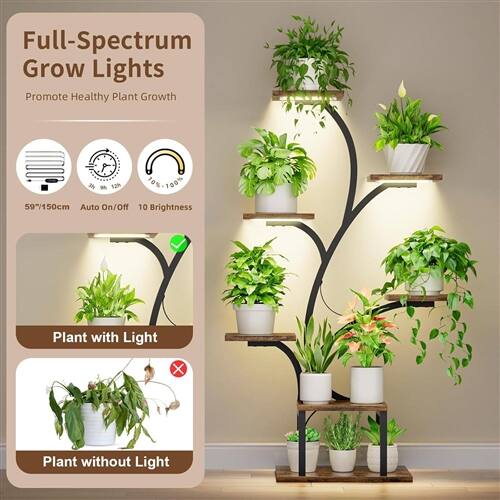 Full-Spectrum Grow Lights  
Promote Healthy Plant Growth  

59" x 150cm  
Auto On/Off  
10 Brightness  

Plant with Light  
Plant without Light