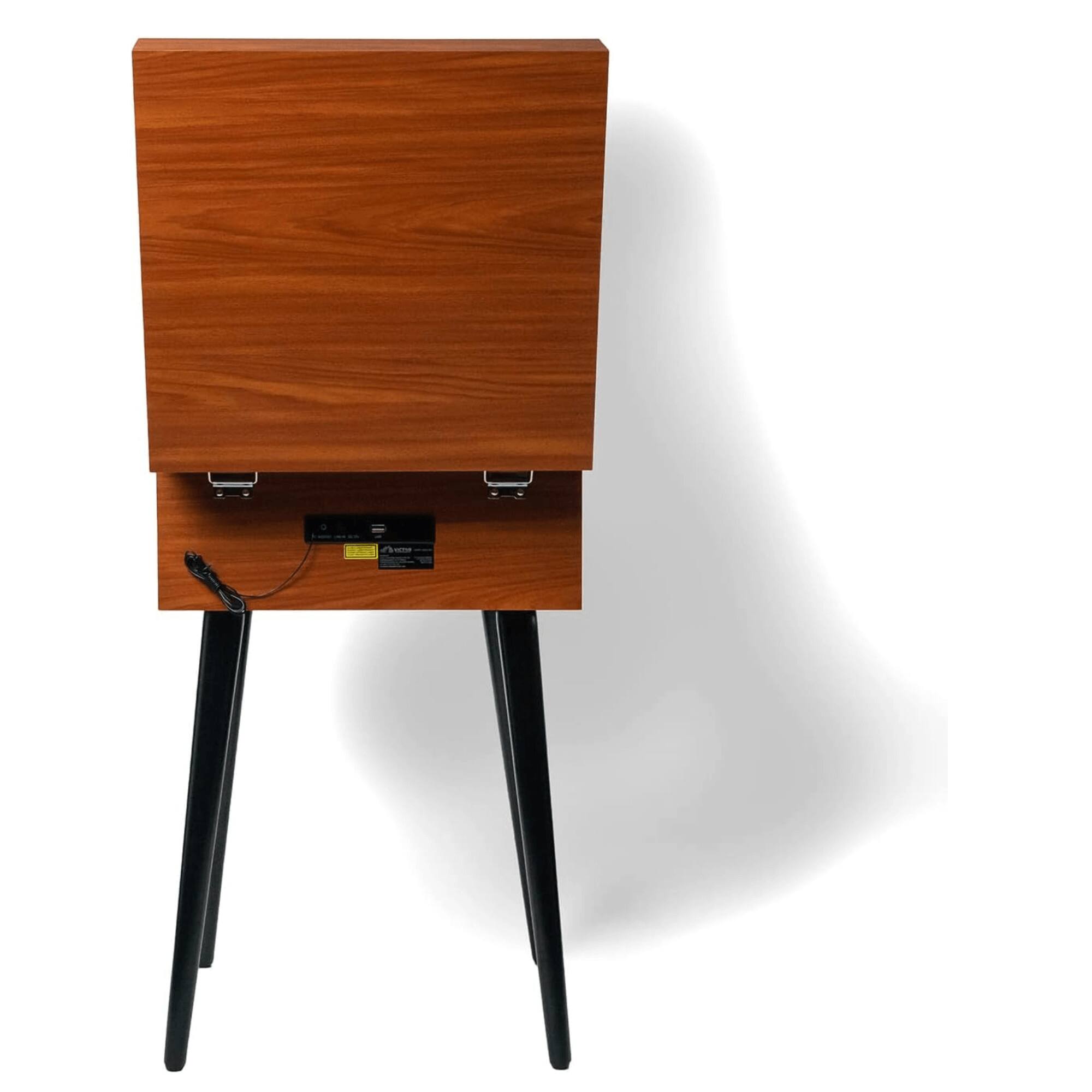 Back. Victor Audio - Newbury 8-in-1 Music Center w Chair-Height Legs, USB Slot & AM FM Radio - Mahogany.