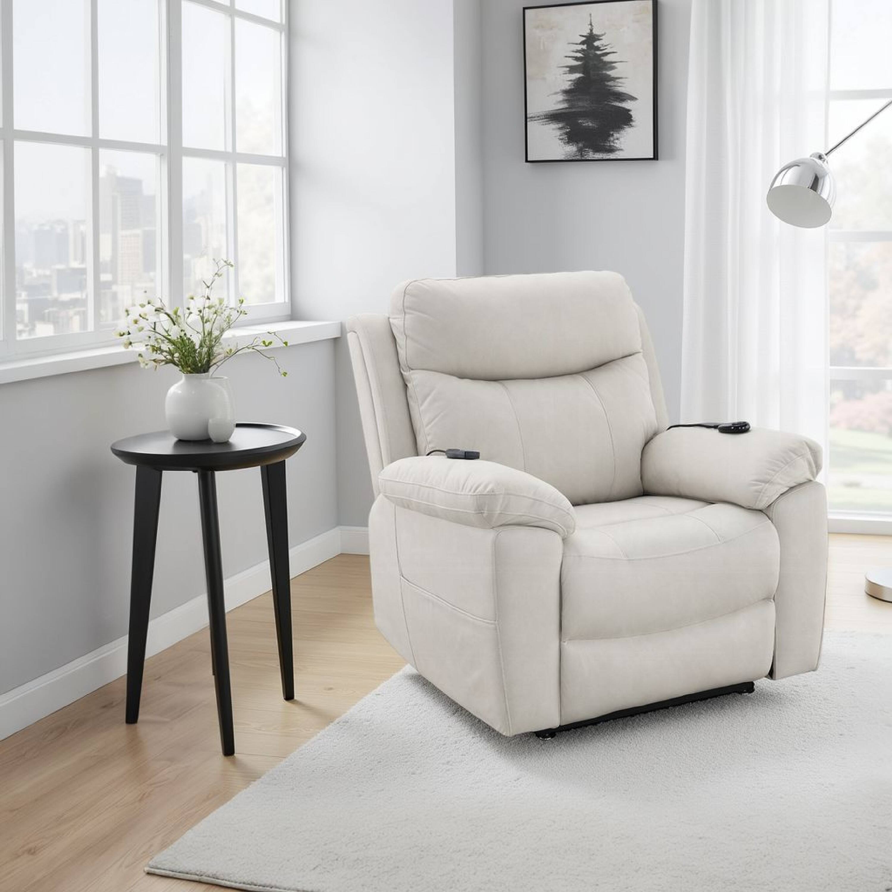 Alt View 5. Manhattan Lane - Cheru Power Motion Lift and Recliner Chair with Heated Massage - Ivory.