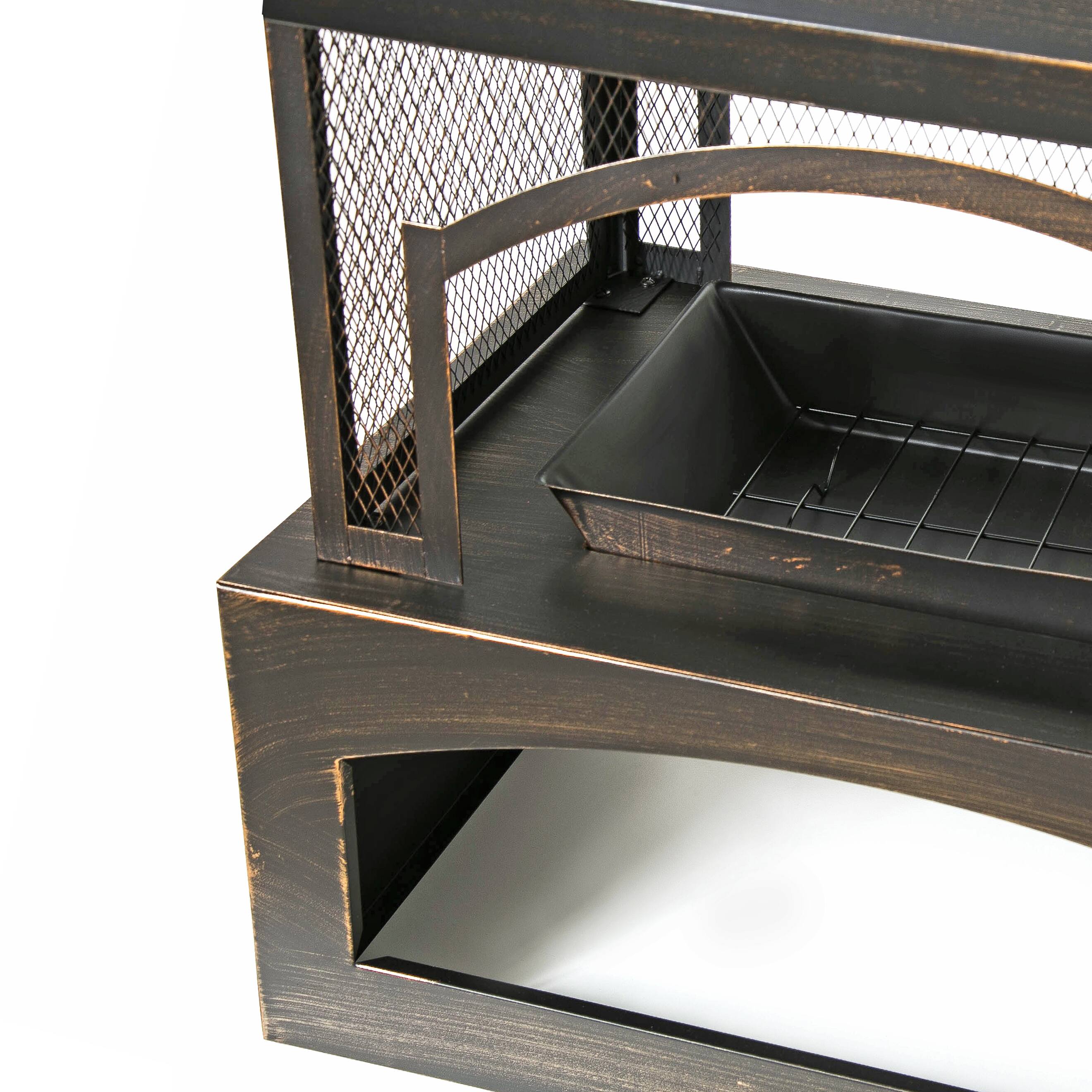 Alt View 7. Spaco - 37" Rectangular Metal Outdoor Fireplace, Built-in Log Storage and Poker for Patio Garden - Antique Brass.