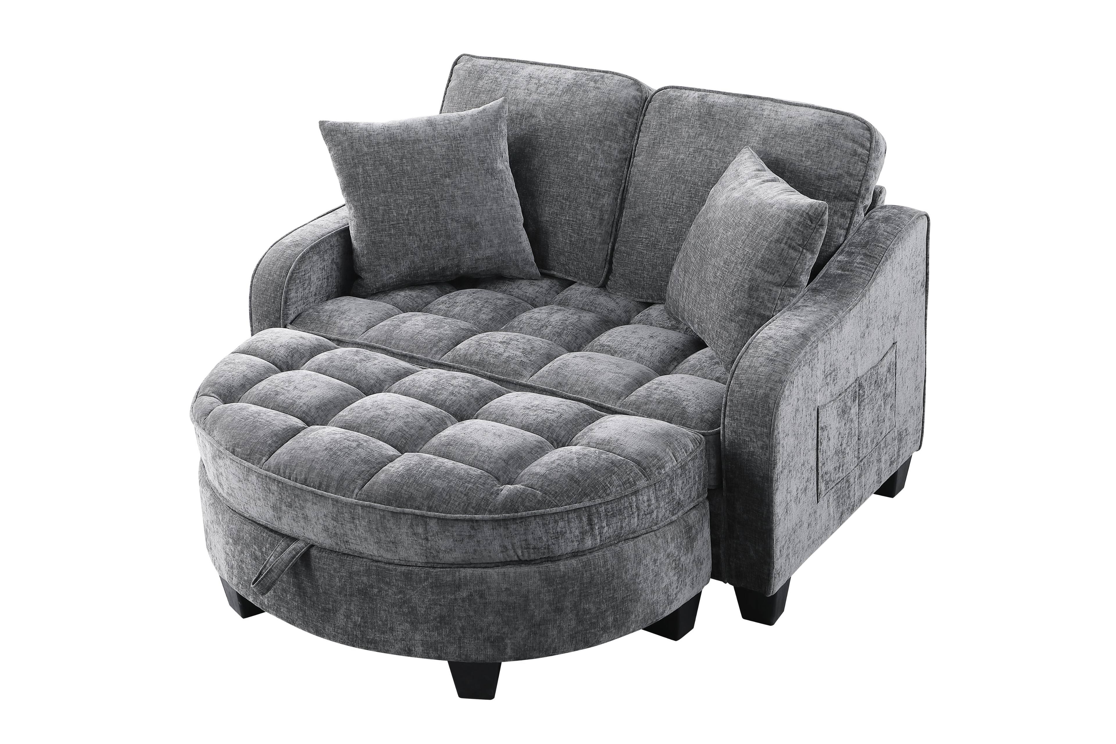 Back. Whisen - Two-Seater Sofa Chaise Longue with Storage Footrest for Living Room and Bedroom - Grey.