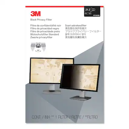 3M Black Privacy Filter
PF213C3B
Filtre de confidentialité noir
Filtro de privacidad negro
Filtro de privacidade preto
Blackschutzfilter Standard
Zwarte privacyfilter
Svart sekretessfilter
黑色隱私保護防窺片
ブラックプライバシーフィルター
黑色隱私保護防窺片
CONT. / INH.:** 1 FILTER / FILTRE / **FILTRO
60°
65%
21.3"
12.8"
17.0"
43.2"
32.4"