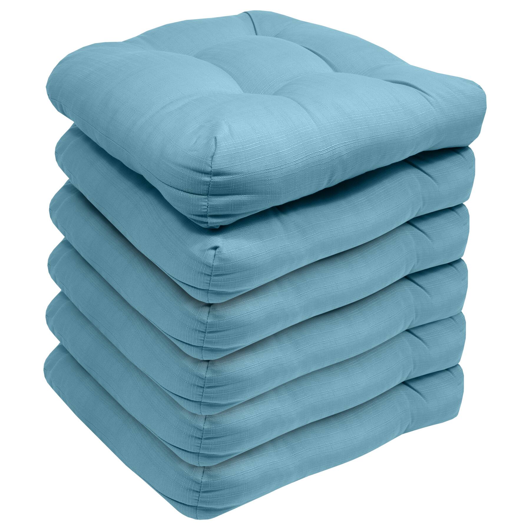 Angle. Sweet Home Collection - Patio Cushions Indoor/Outdoor Chair Pads Tufted 19" x 19", 6-Pack - Teal.