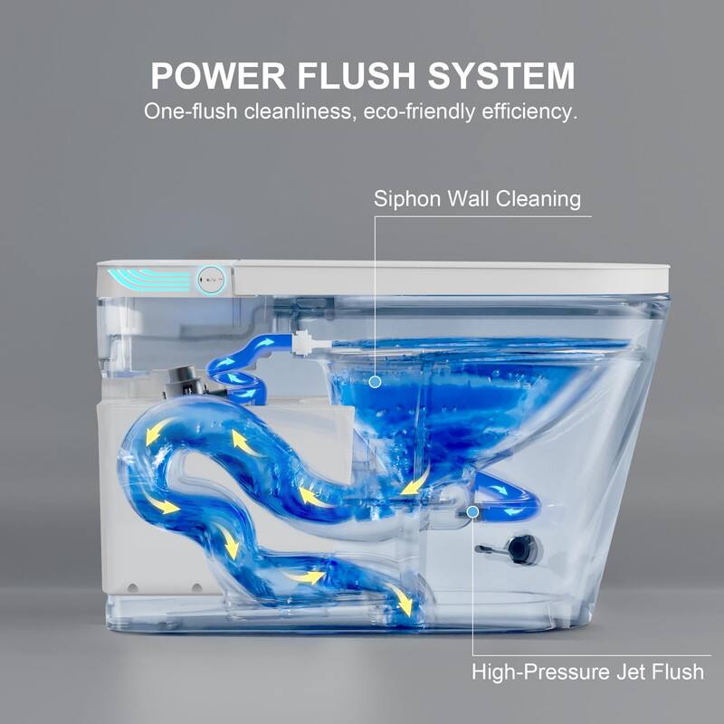 POWER FLUSH SYSTEM  
One-flush cleanliness, eco-friendly efficiency.  

Siphon Wall Cleaning  
High-Pressure Jet Flush