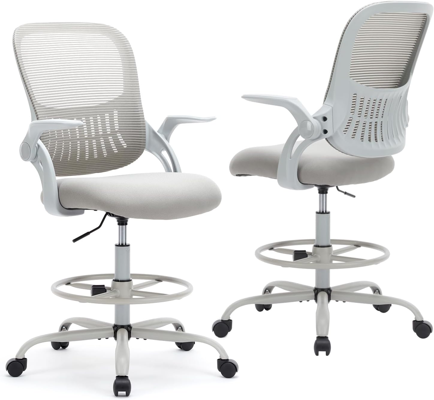 Angle. Sweet - Drafting Chair, Tall Office Chair for Standing Desk with Flip-up Arms Mesh Rolling Work 360° Swivel Footrest, Gray - Gray.