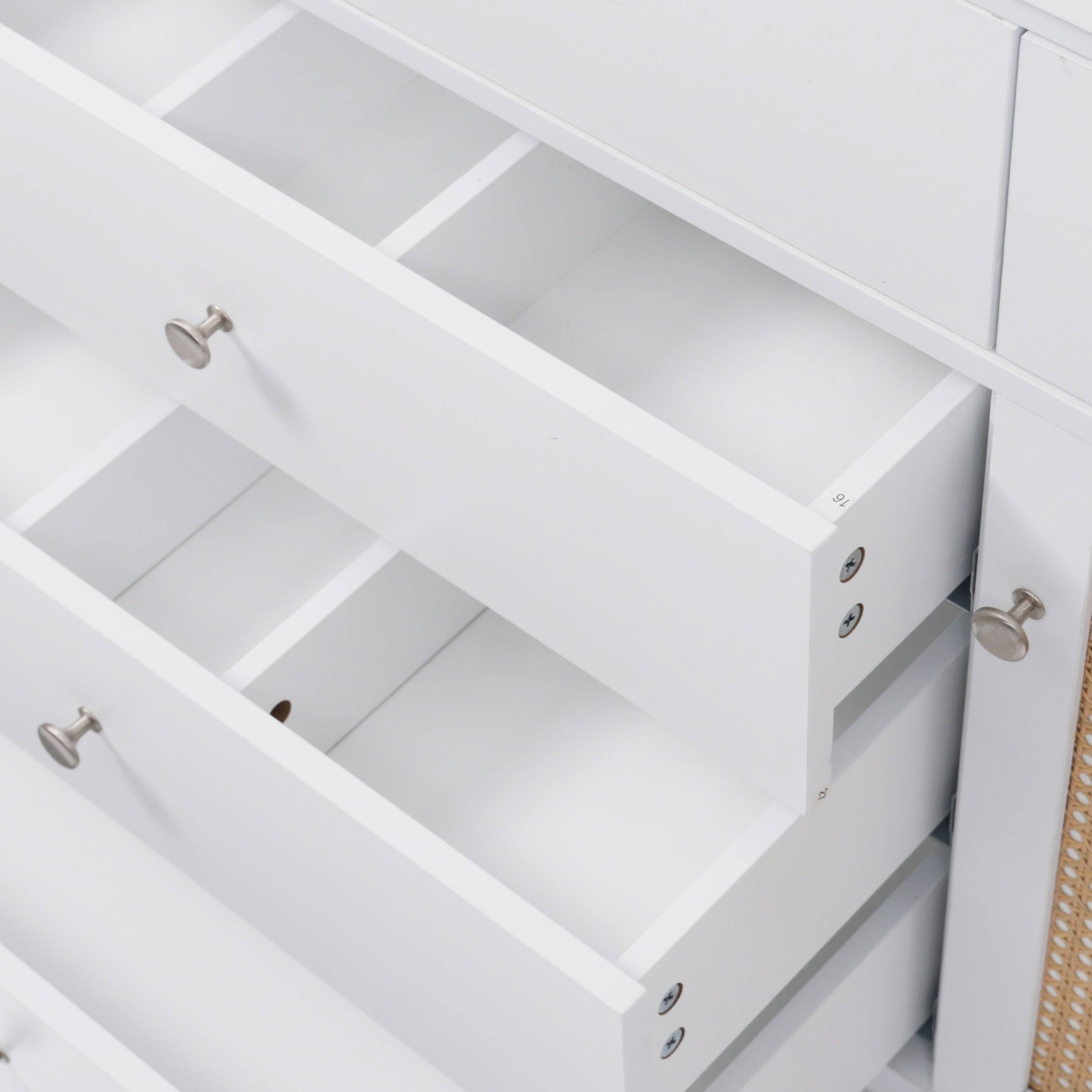 Angle. Boyel Living - 60 Inch Bathroom Vanity with SMC Sink Large Storage Cabinet Soft Close Drawers Rattan Doors Silver Knobs White - White.