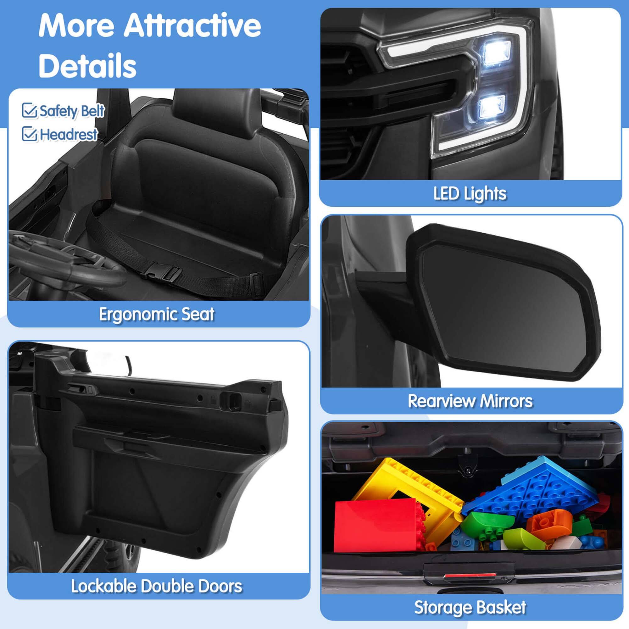 More Attractive Details

- Safety Belt
- Headrest
- Ergonomic Seat
- LED Lights
- Rearview Mirrors
- Lockable Double Doors
- Storage Basket