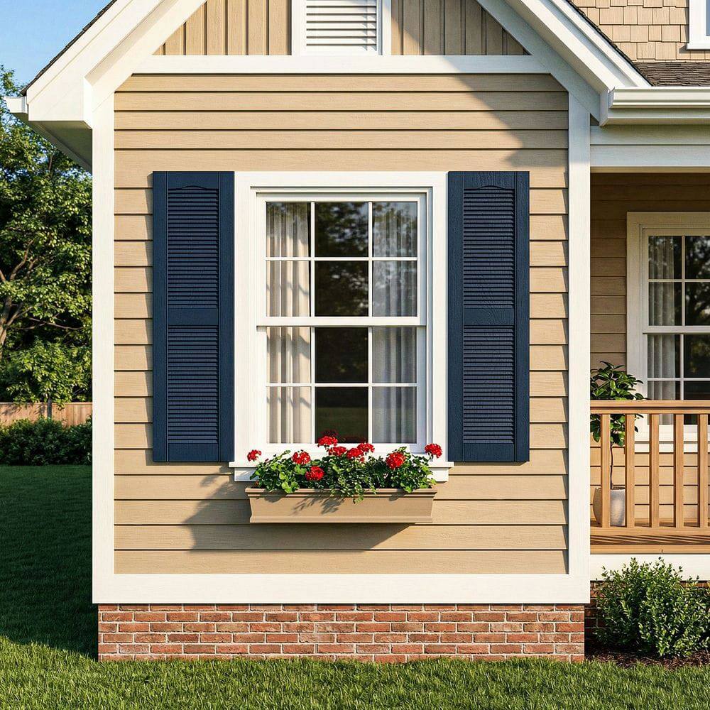 Front. Kadyn - Decorative Faux Shutters, Sturdy, Hassle-Free Design for Indoor & Outdoor Use, 14"x51", Blue - Blue.