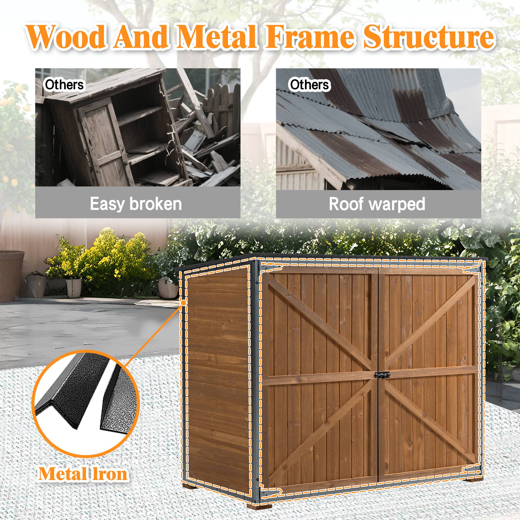 Wood And Metal Frame Structure

Others  
Easy broken

Others  
Roof warped

Metal Iron