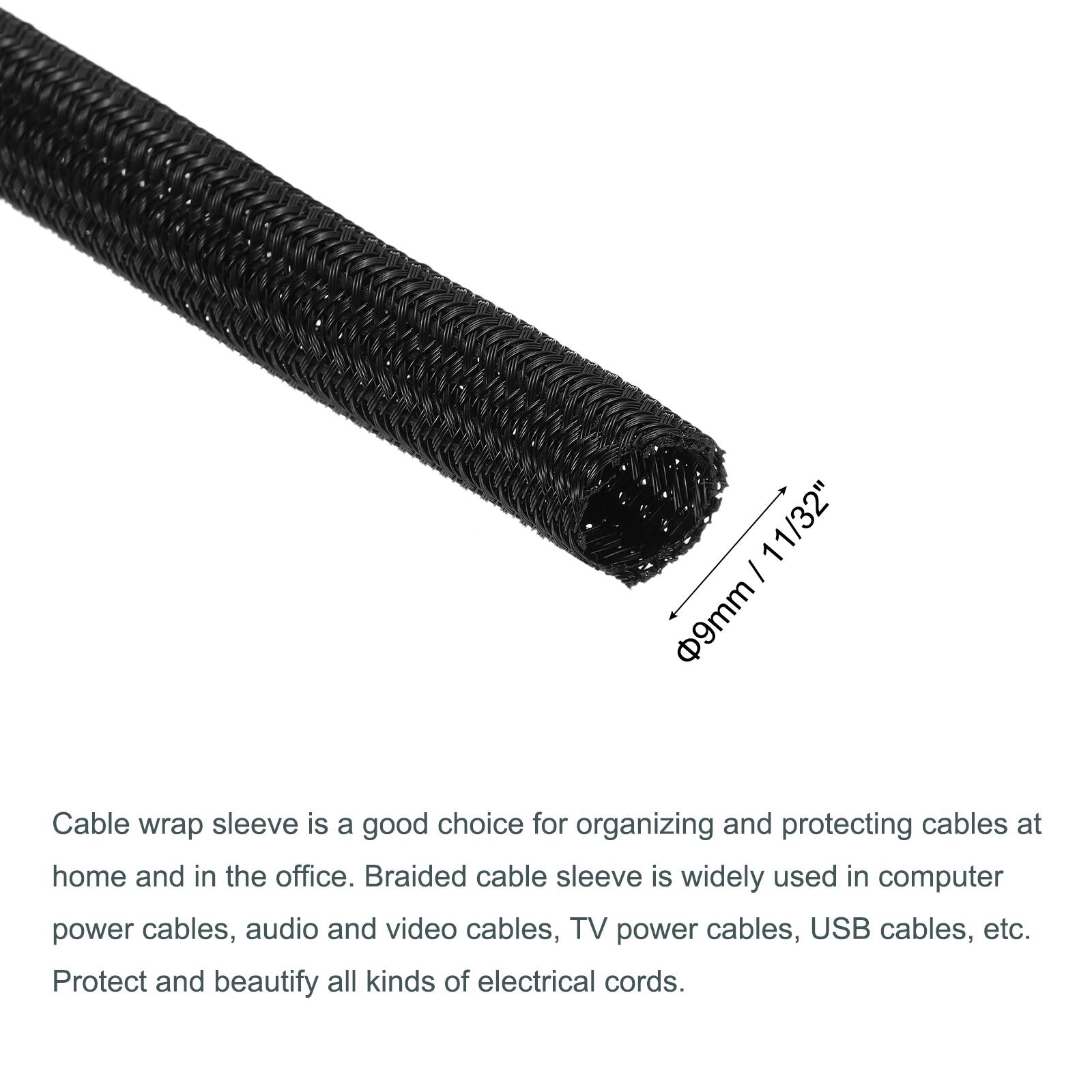 1 11/32" 9mm

Cable wrap sleeve is a good choice for organizing and protecting cables at home and in the office. Braided cable sleeve is widely used in computer power cables, audio and video cables, TV power cables, USB cables, etc. Protect and beautify all kinds of electrical cords.