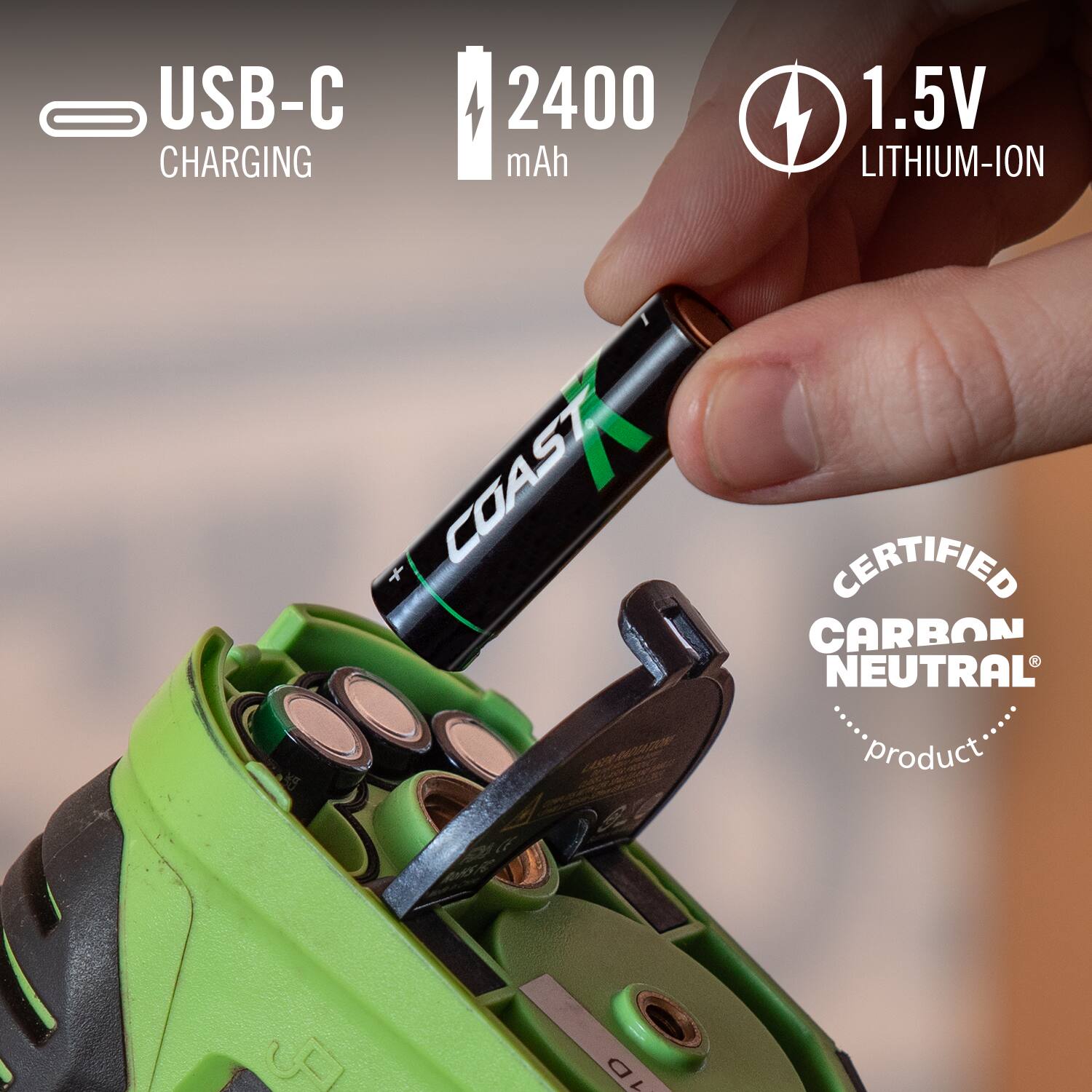 USB-C CHARGING 2400 mAh 1.5V LITHIUM-ION COAST + CERTIFIED CARBON NEUTRAL product