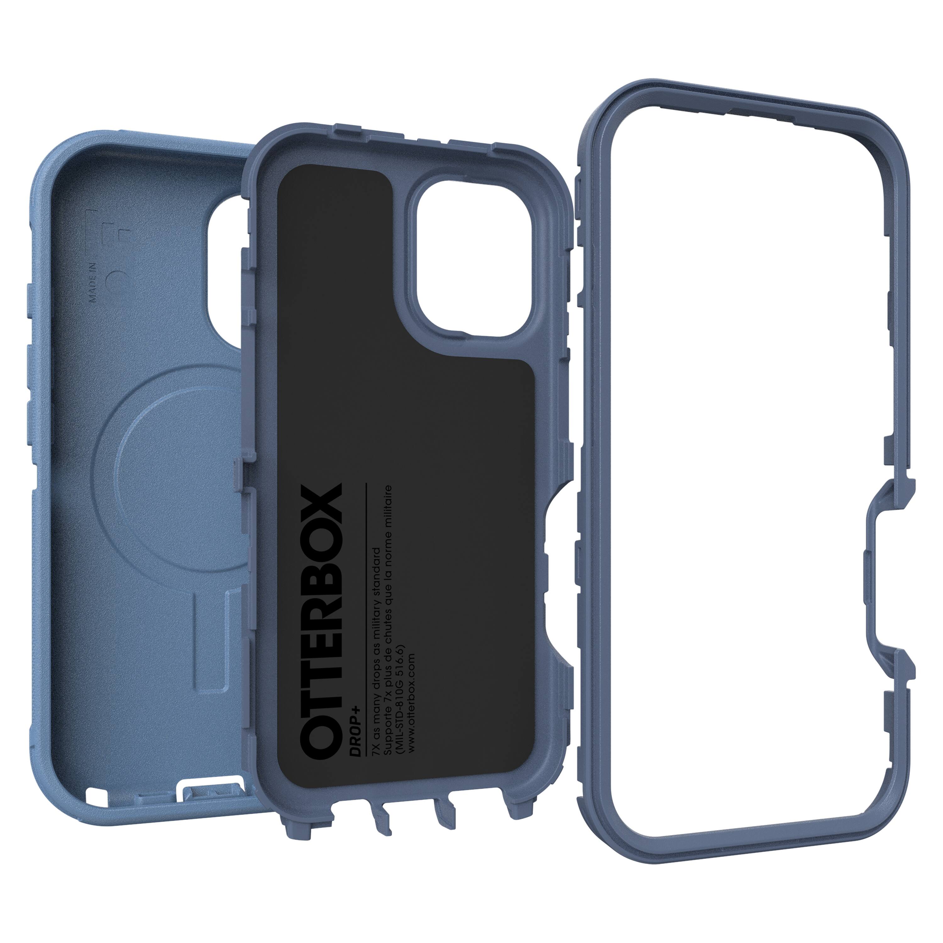 The text on the image reads: "Made by Otterbox, Drop+ military grade protection for standard and military use. 6.6 ft. drop protection. Many (MIL-STD-810G) www.otterbox.com 7x 5 support."