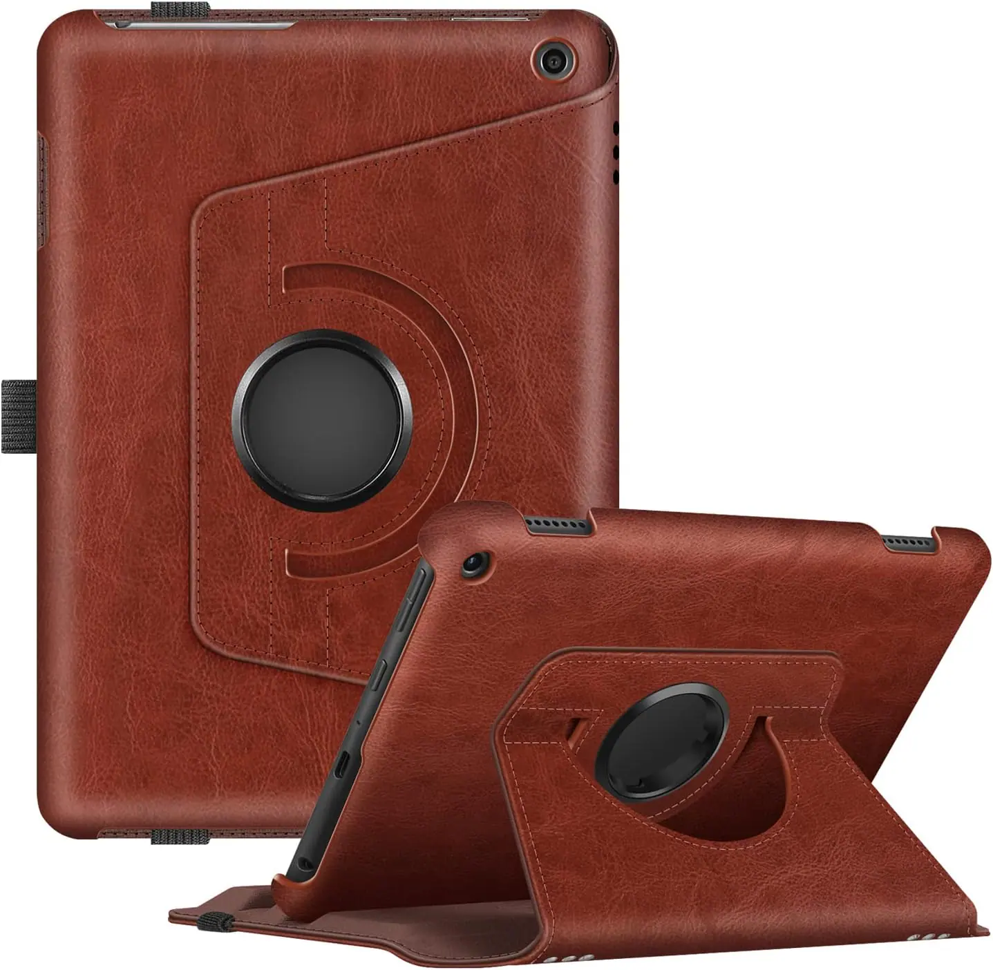 Front. Fintie - Rotating Case for Amazon Kindle Fire HD 8 2024/2022/2020 360° Rotatable Swivel Stand Cover Auto Sleep/Wake - Brown.