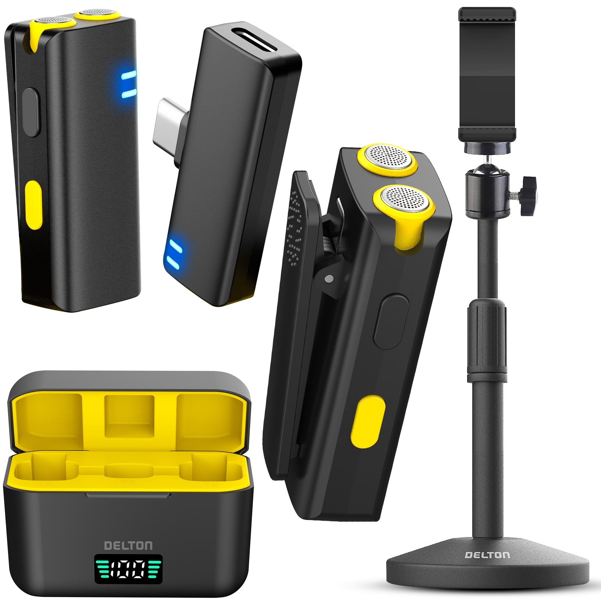 Delton - M27C Dual Wireless Lavalier Mics with USB-C Receiver and Phone Stand, Black price history on PriceWatchPro