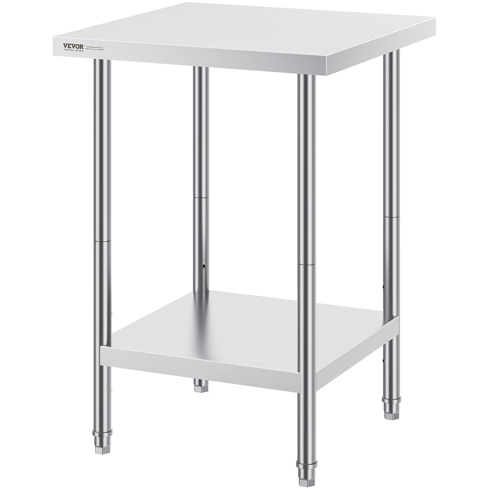 Alt View 5. VEVOR - Stainless Steel Prep Table, 24 x 24 x 34 Inch, 700 lbs Load, Heavy Duty Metal Worktable with 3 Adjustable Height Levels - Silver.