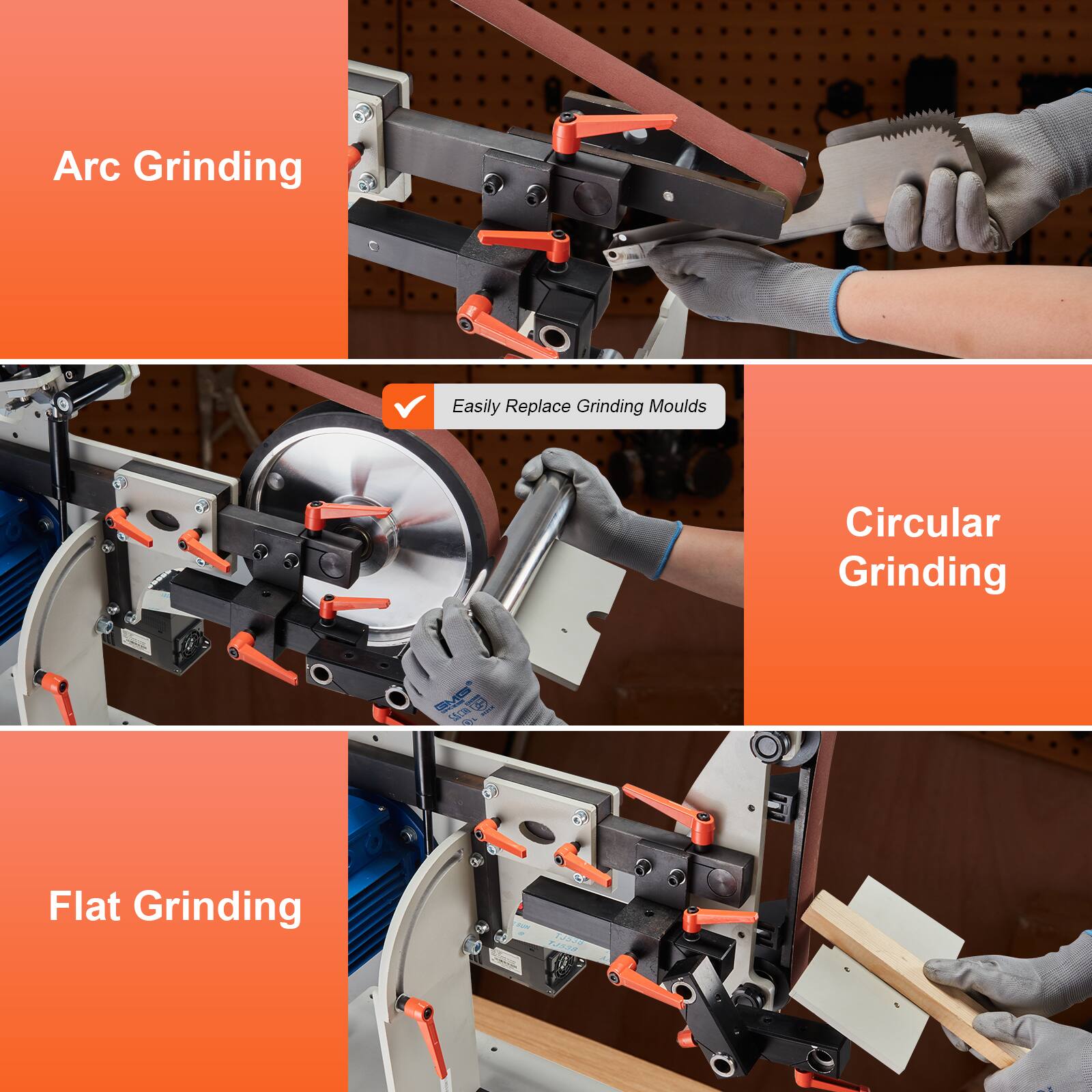 Arc Grinding  
Easily Replace Grinding Moulds  
Circular Grinding  
Flat Grinding  

GMG BUSS PAPER  
BEALT FJ638