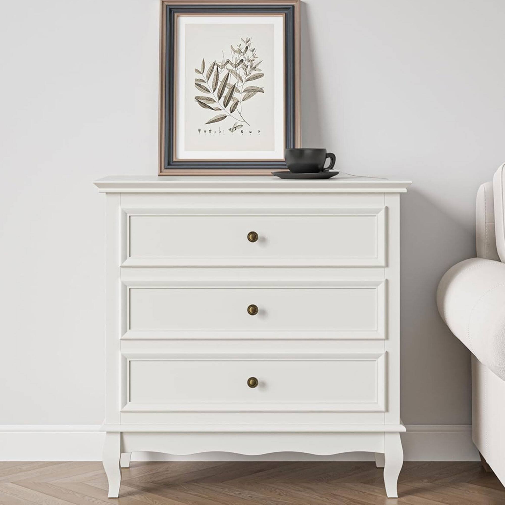 Alt View 5. RoyalCraft - RoyalCraft Wood Storage Drawer Nightstand Bedroom End Tables, White, Set of 2 - White.