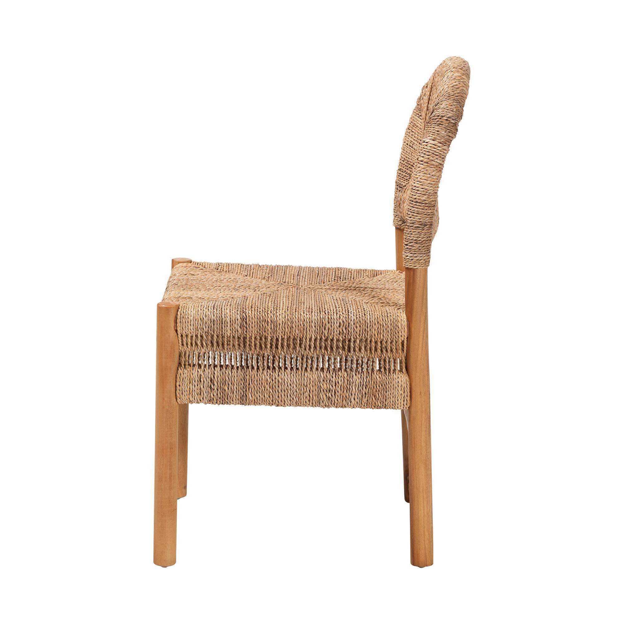 Left. bali & pari - Cavo Handwoven Seagrass Dining Chair - Natural Fiber Wicker Side Chair with Mahogany Wood Frame - Honey/Natural Brown.
